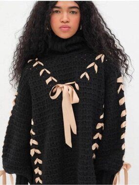 For Love and Lemons Women's Black Bow Ribbon Sweater